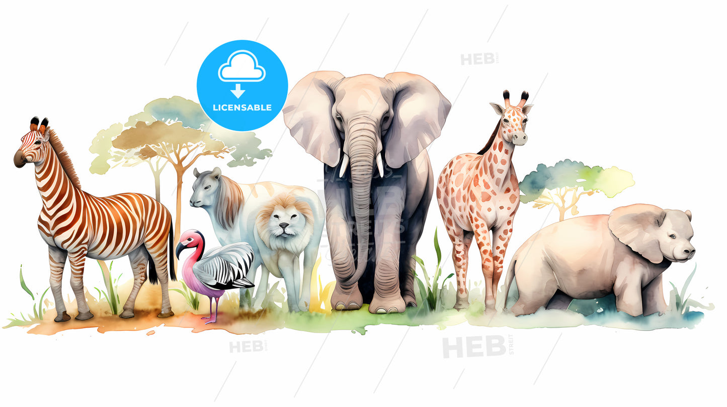 Group Of Animals In A Line