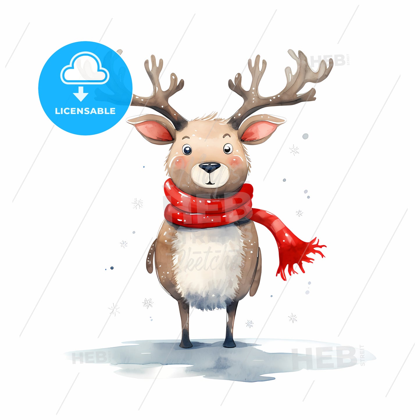 Watercolor Of A Reindeer Wearing A Scarf