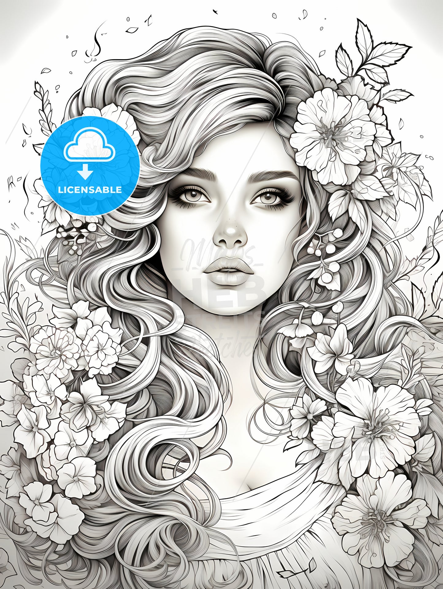 Woman With Long Hair And Flowers