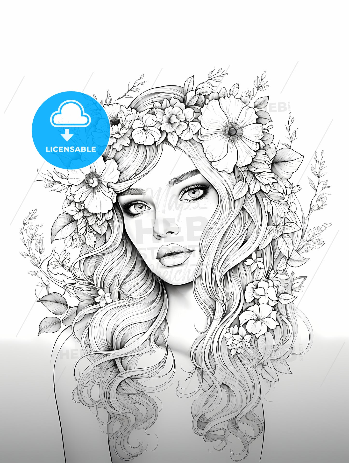 Drawing Of A Woman With Flowers In Her Hair