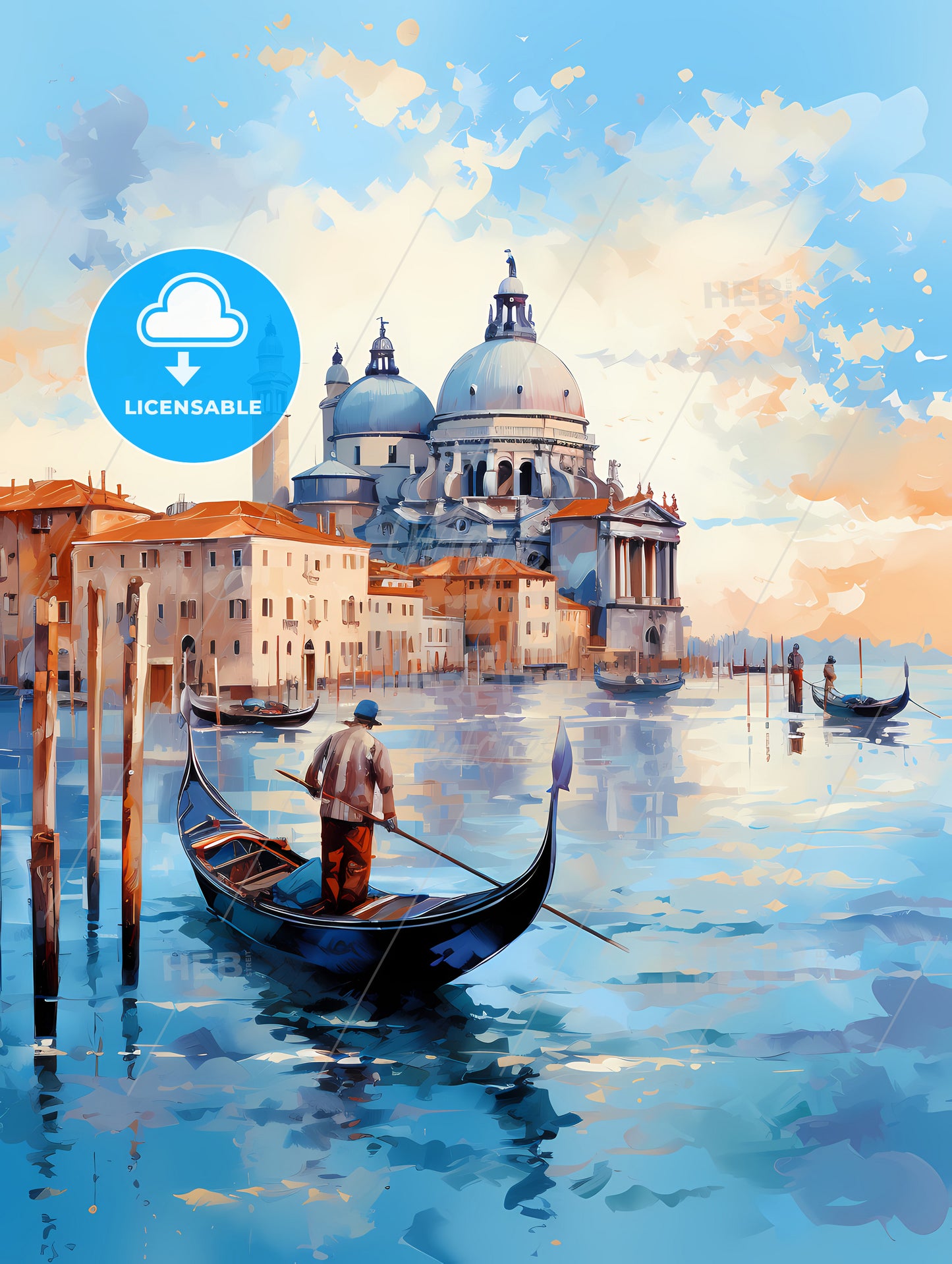 Painting Of A Gondola In A Body Of Water With A Building In The Background