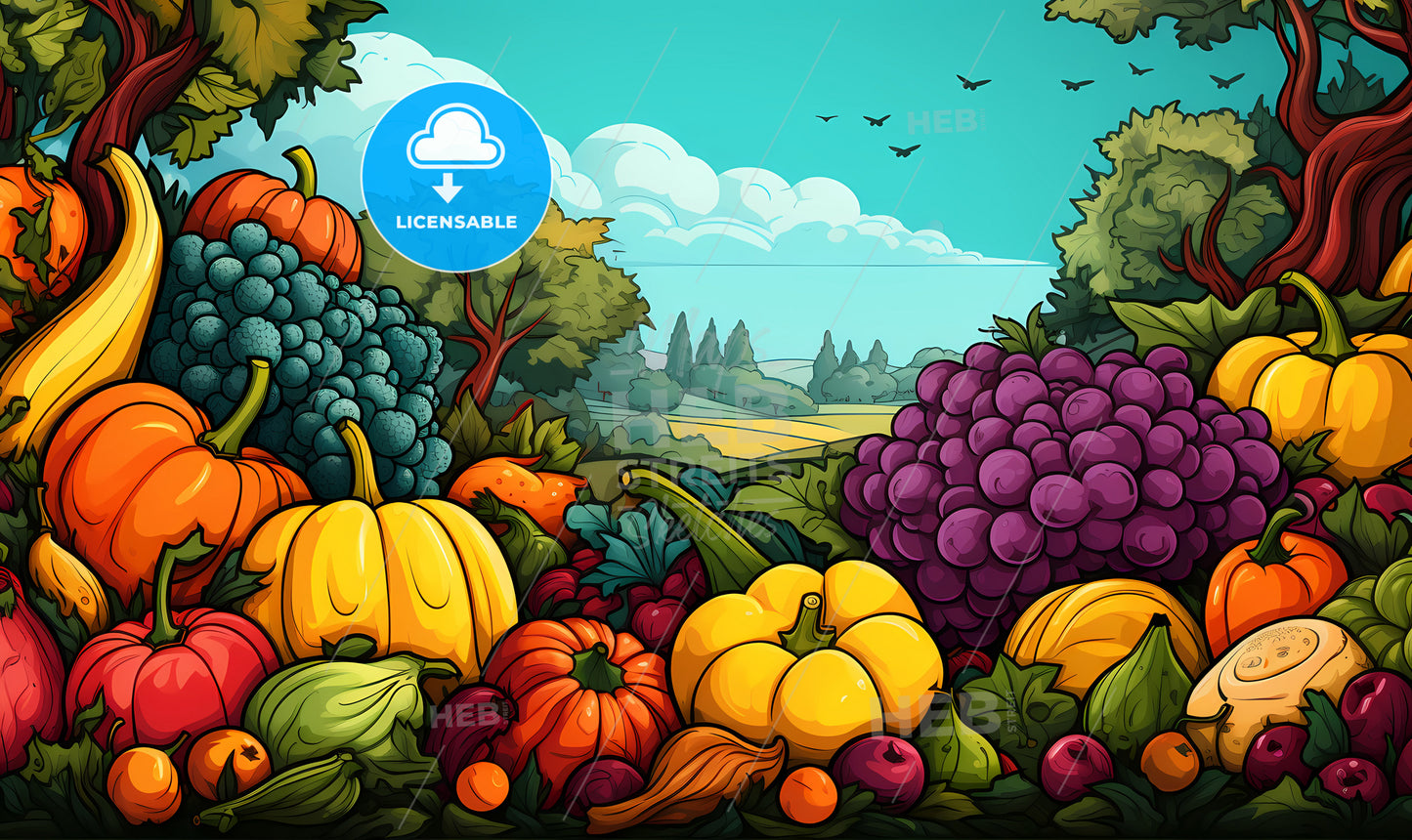 Cartoon Of Vegetables And Fruits