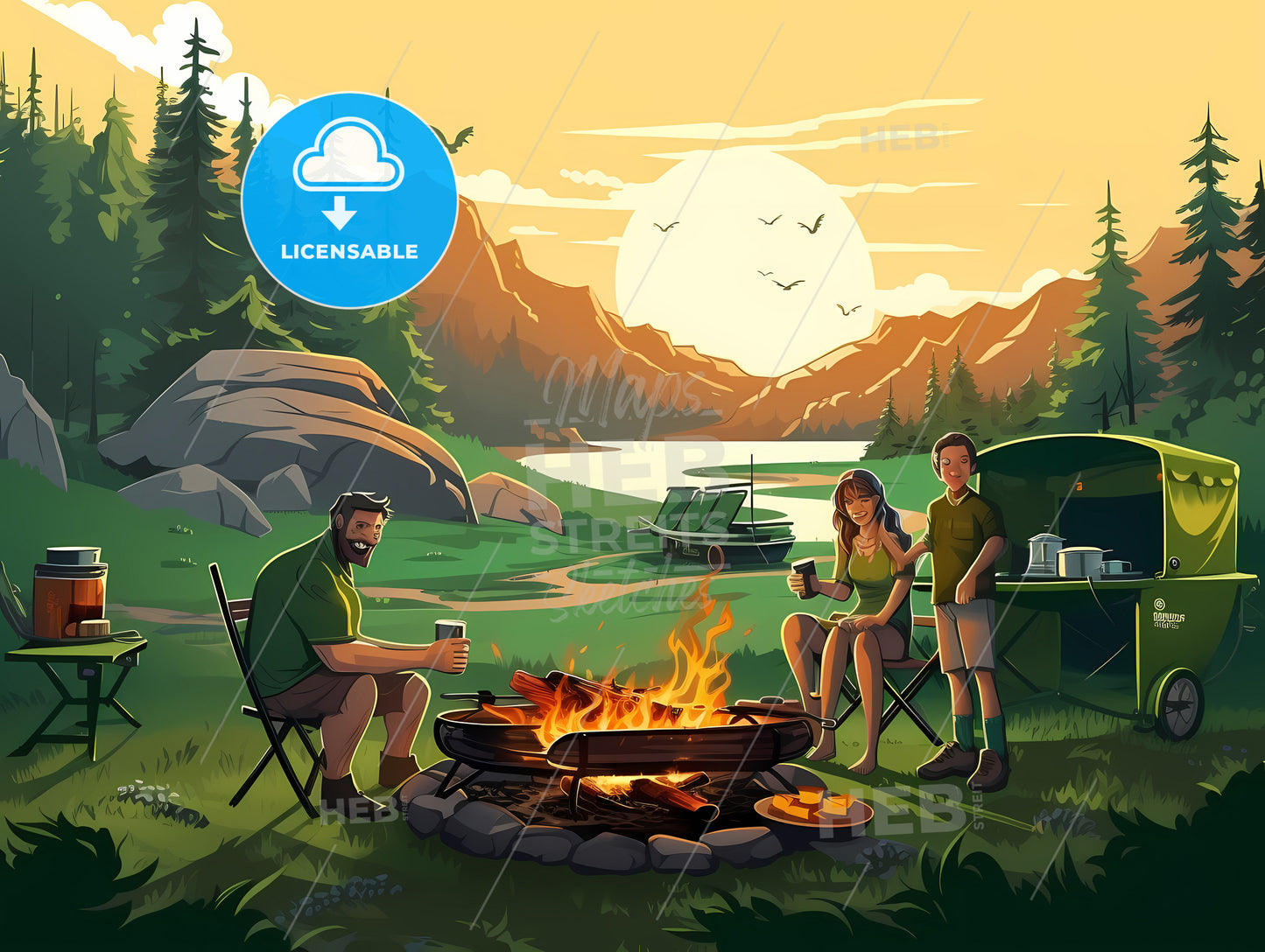 Group Of People Sitting Around A Campfire
