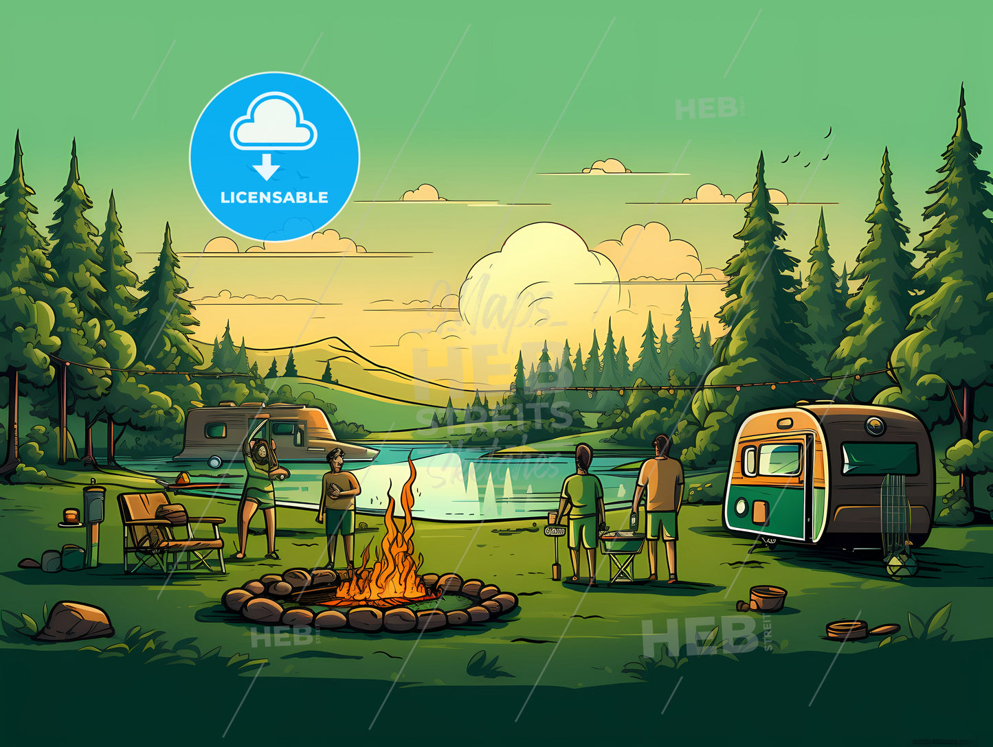 Group Of People Around A Campfire