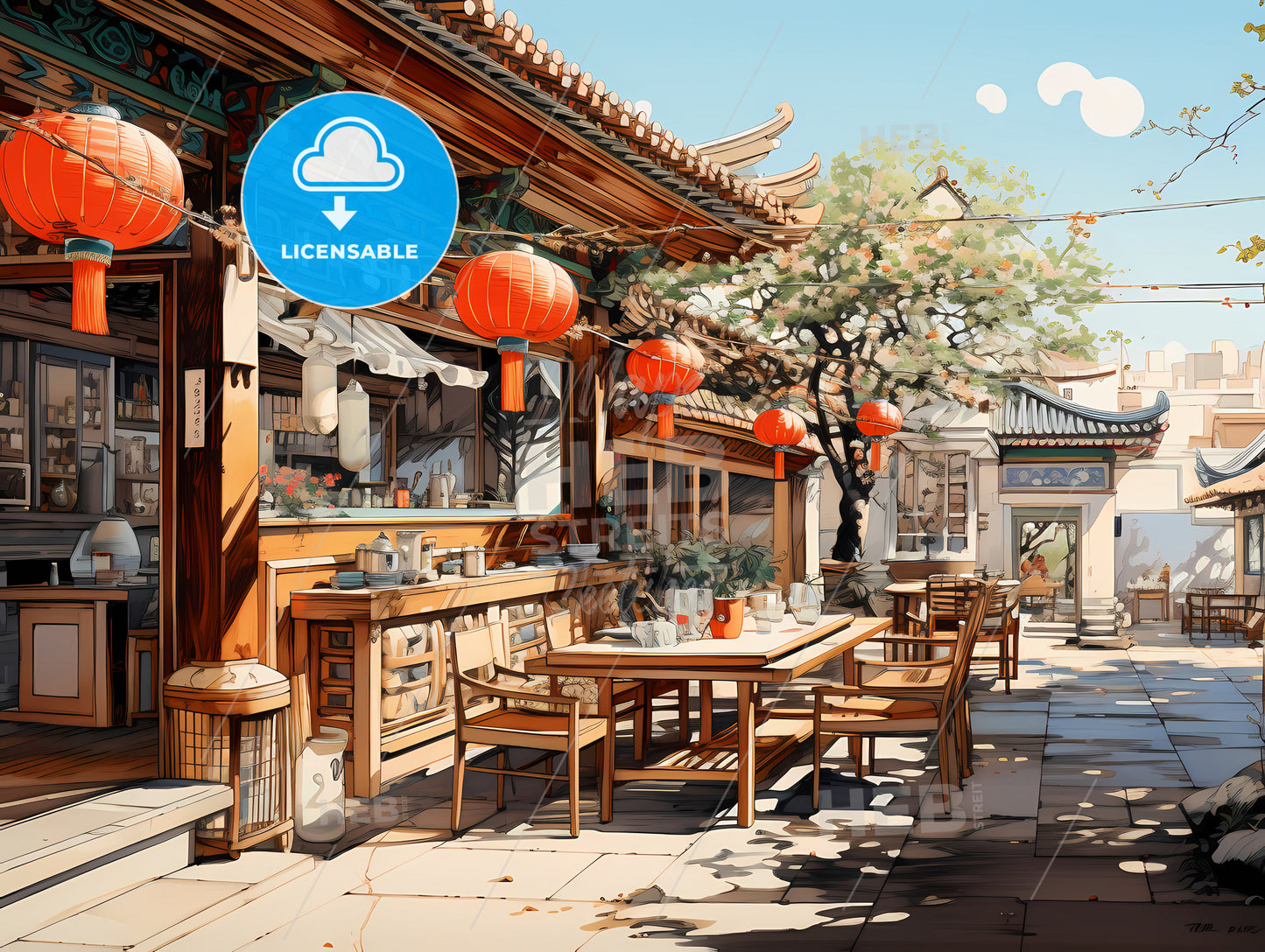 Building With Tables And Chairs And Lanterns