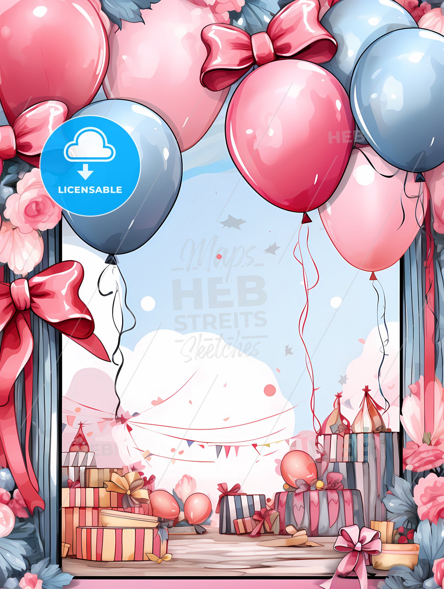 Frame With Balloons And Flowers