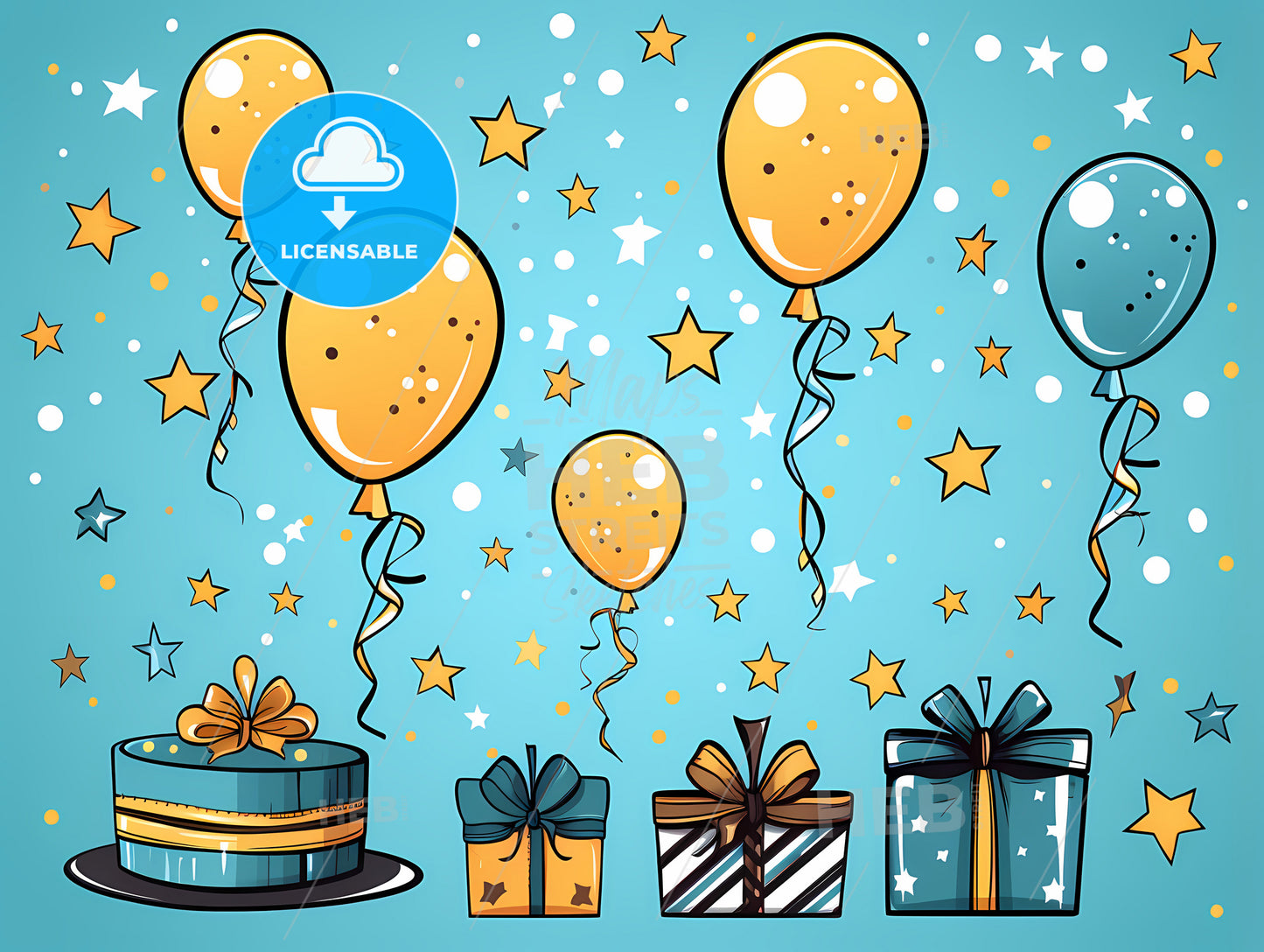 Group Of Balloons And Presents