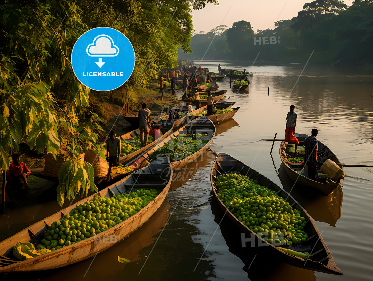 Group Of People In Boats With Fruits In Them