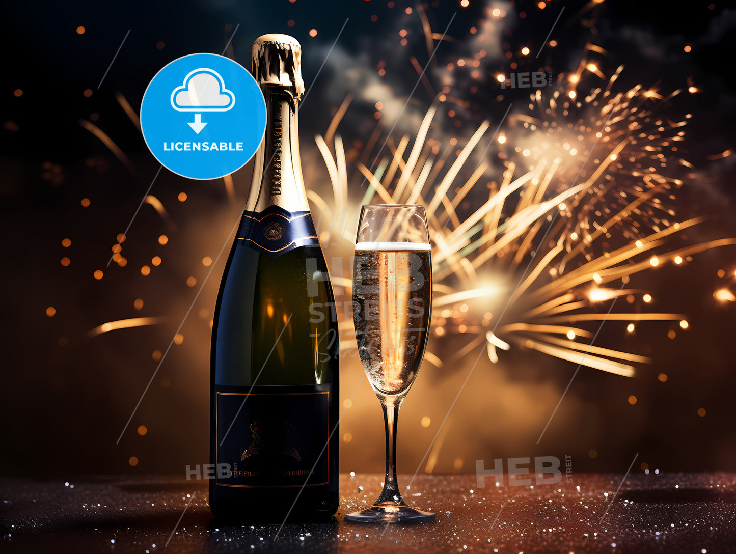 Bottle Of Champagne Next To A Glass Of Champagne