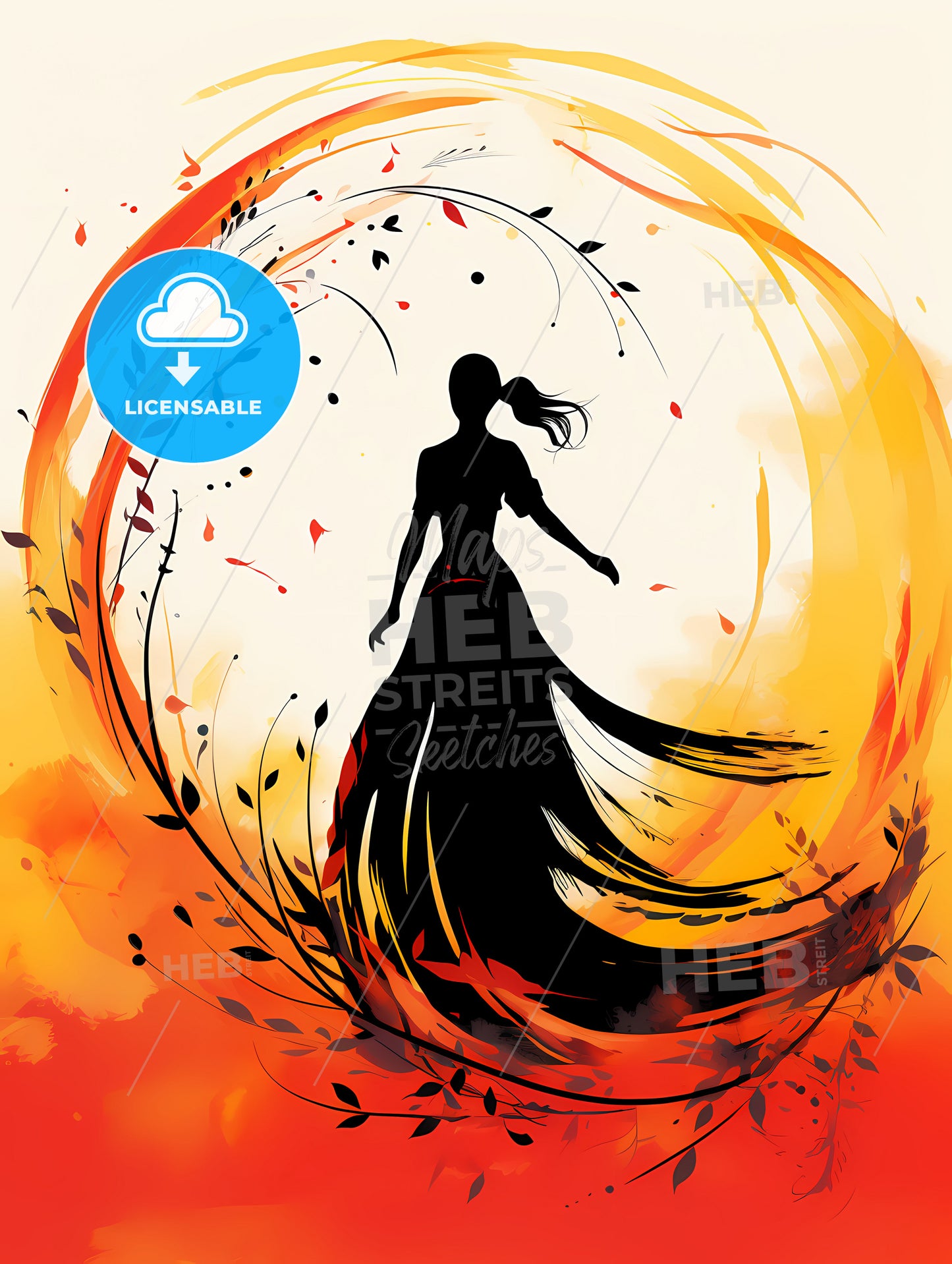 Silhouette Of A Woman In A Long Dress
