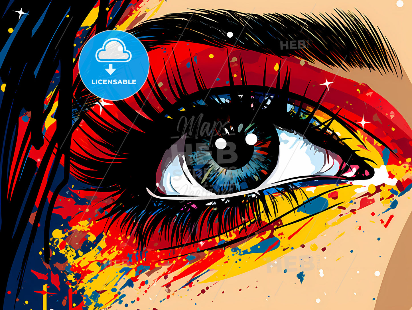 Colorful Eye With Long Eyelashes And A Colorful Eyeliner