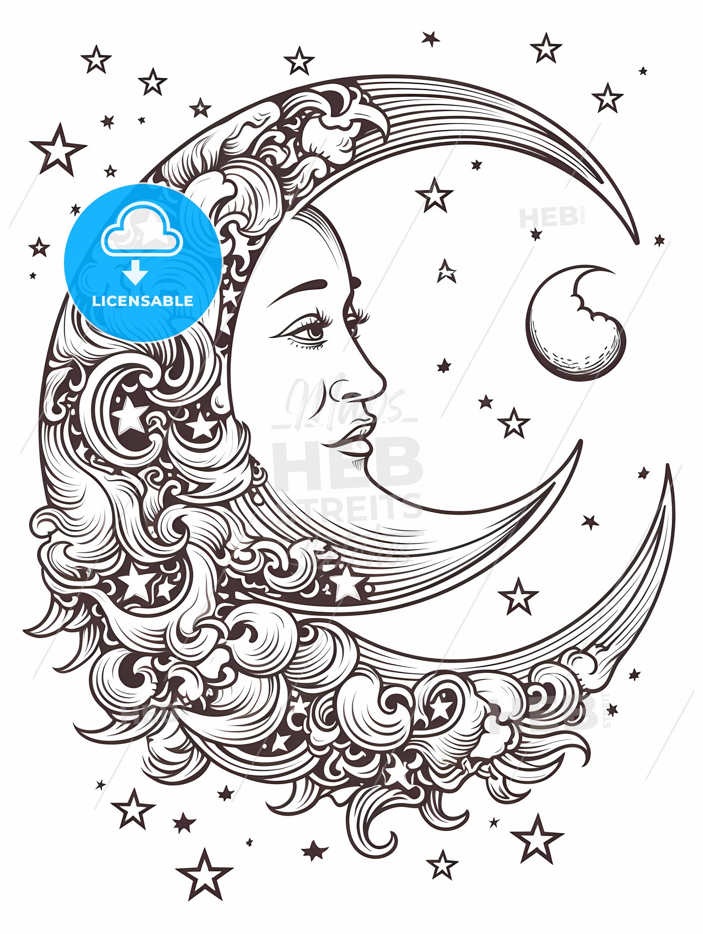 Moon With A Face And Stars