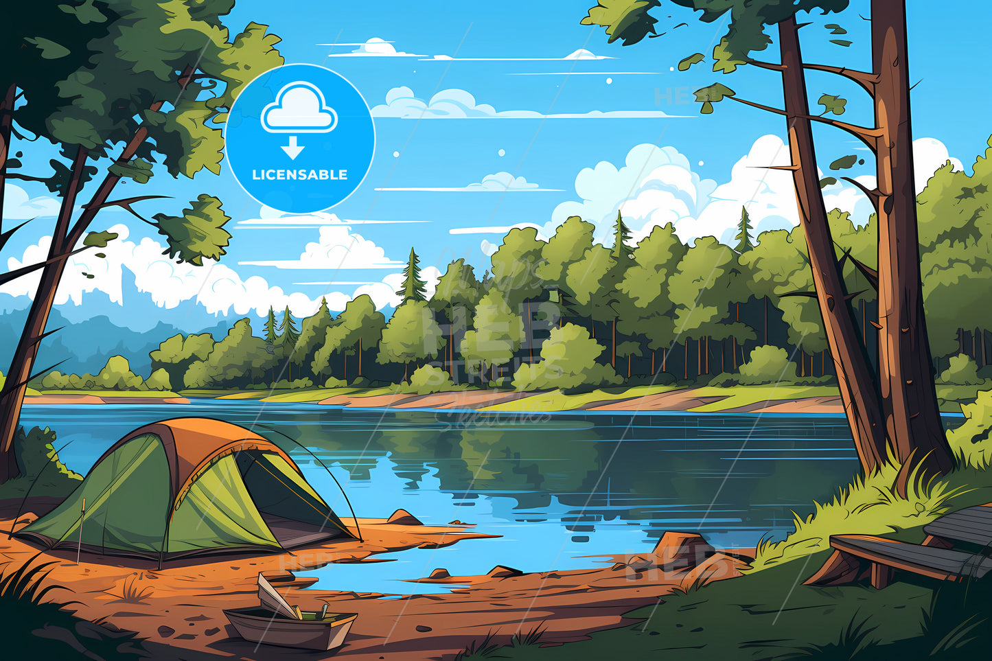 Tent On The Shore Of A Lake