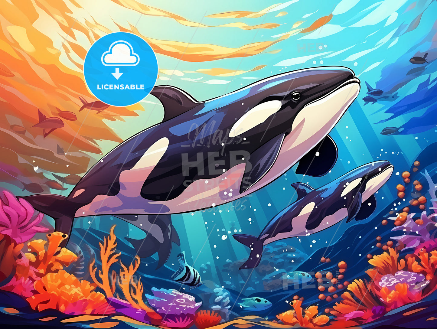 Black And White Whale Swimming In The Ocean
