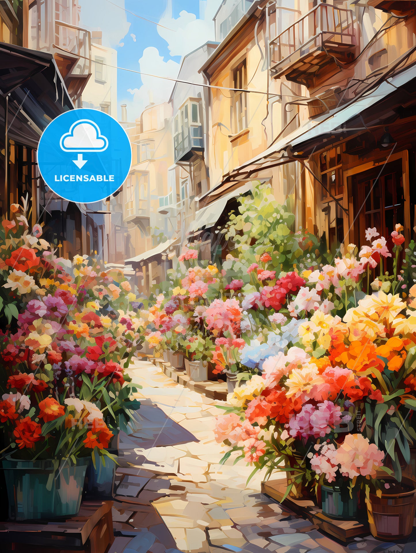 Street With Flowers In Pots