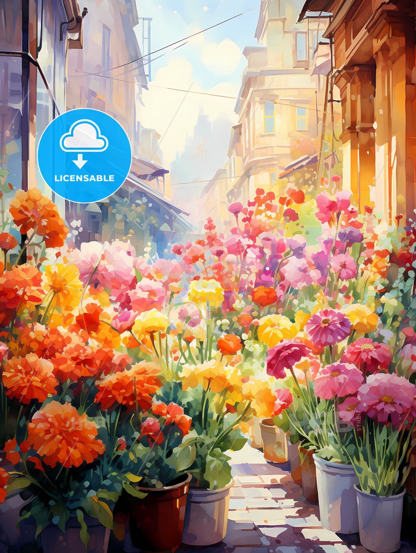 Colorful Flowers In A Street