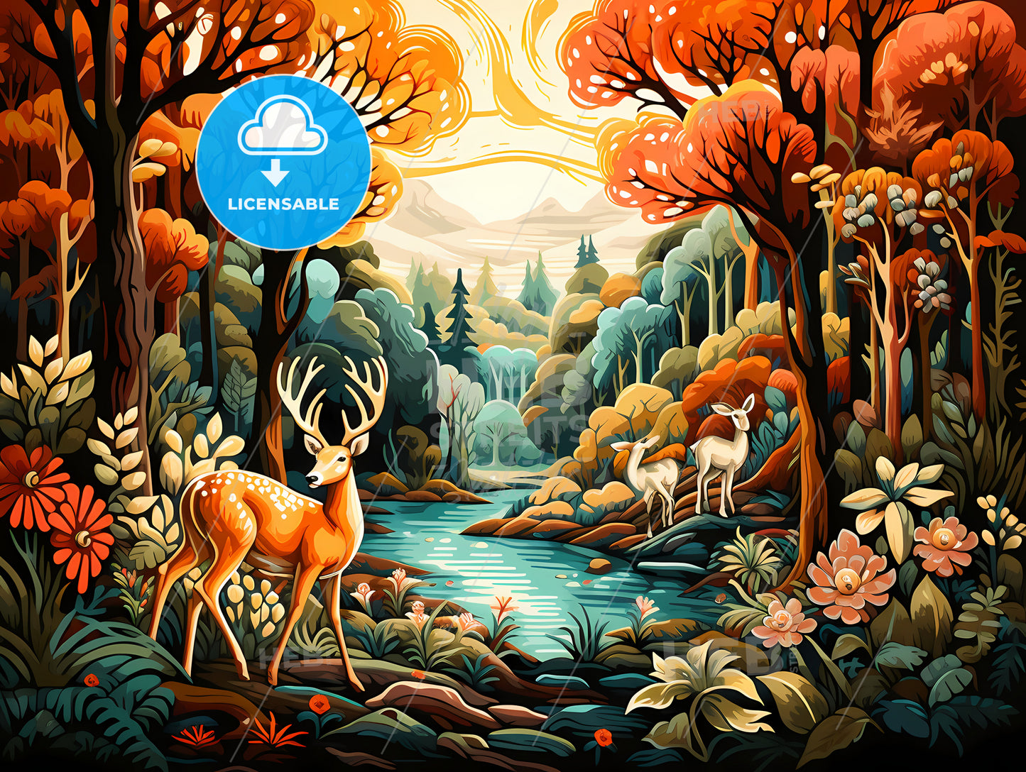 Painting Of A Deer In A Forest