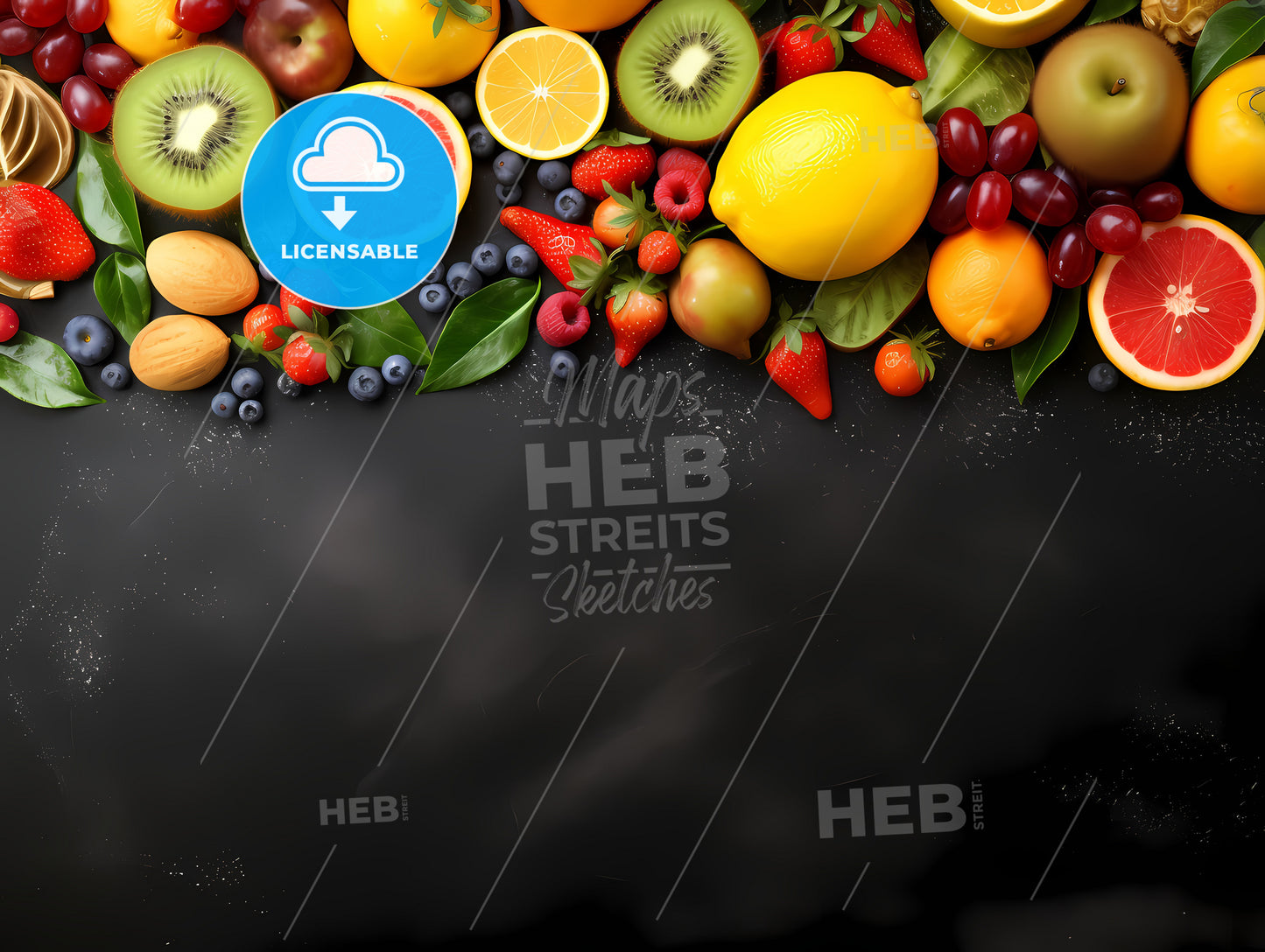 Group Of Different Fruits On A Black Background