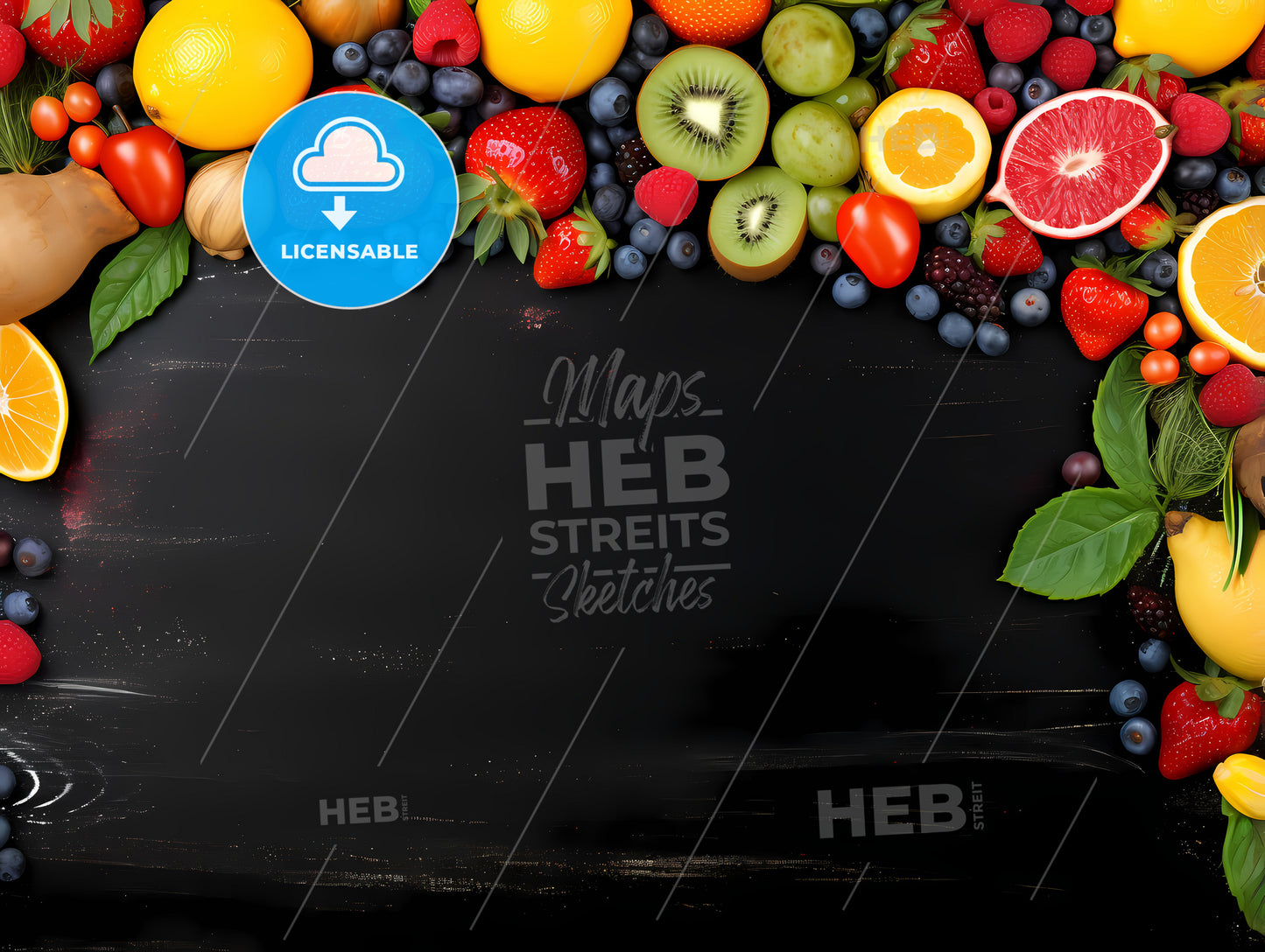 Group Of Different Fruits On A Black Surface