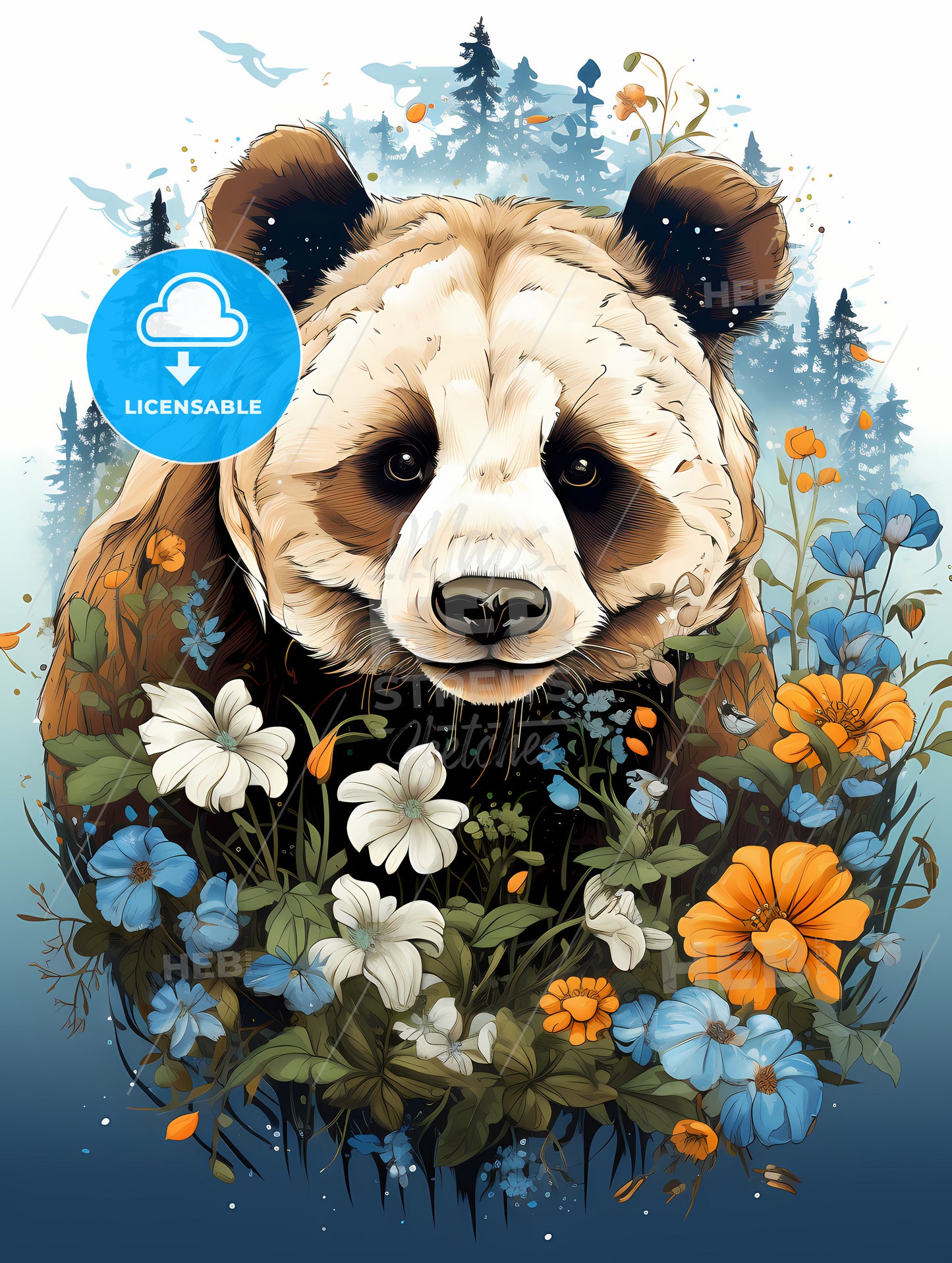 Bear Surrounded By Flowers
