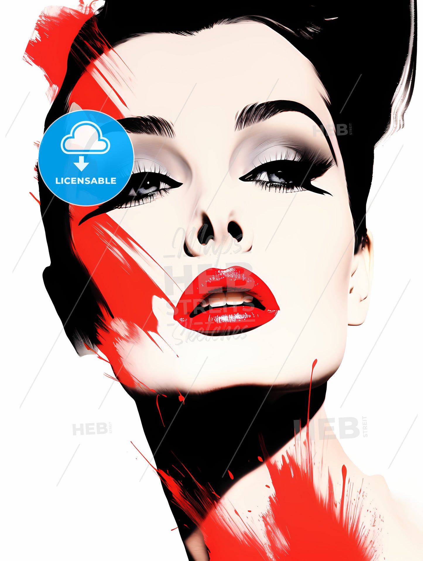 Woman With Red Lips And Makeup