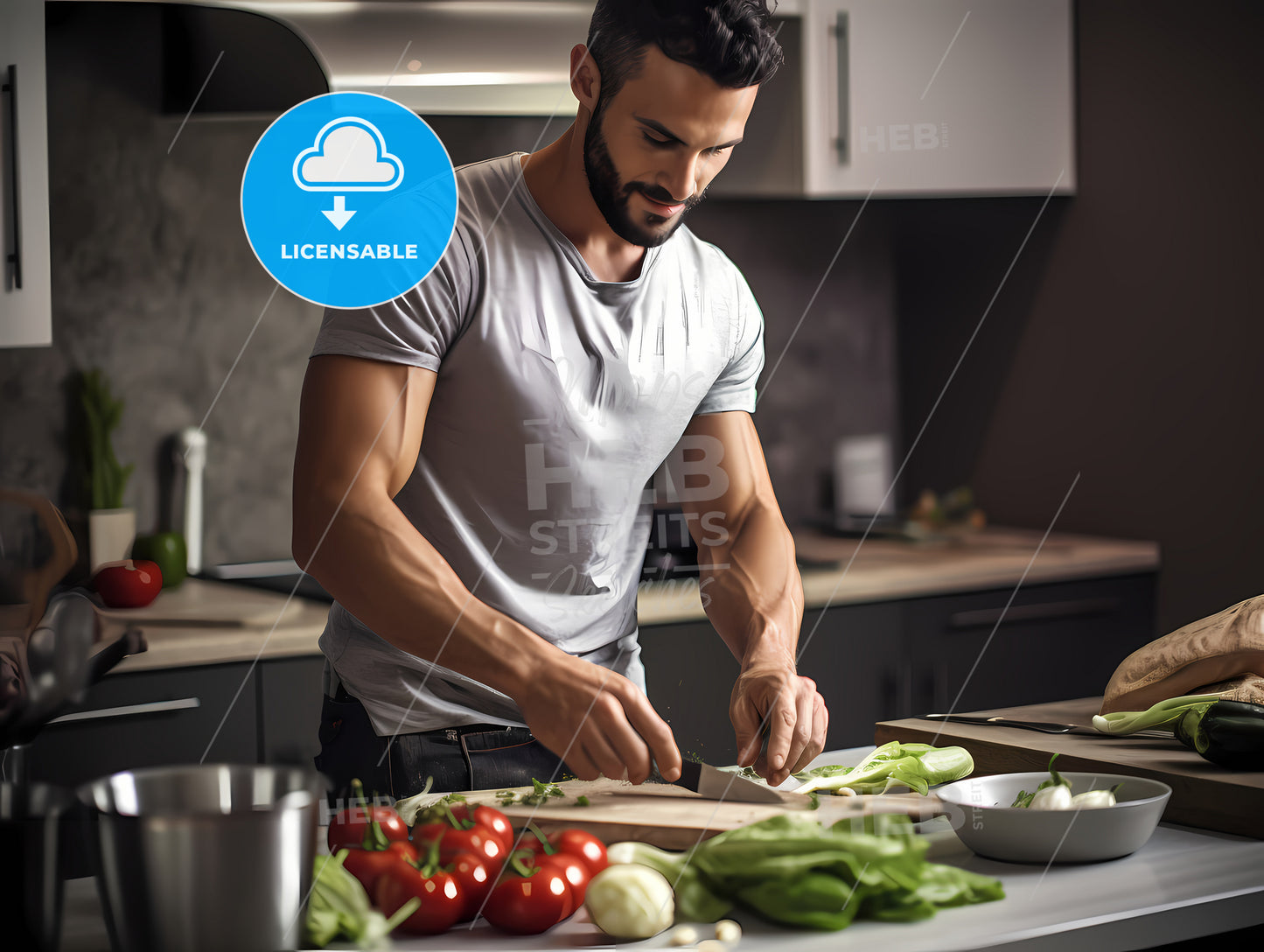 Man Cutting Vegetables In A Kitchen