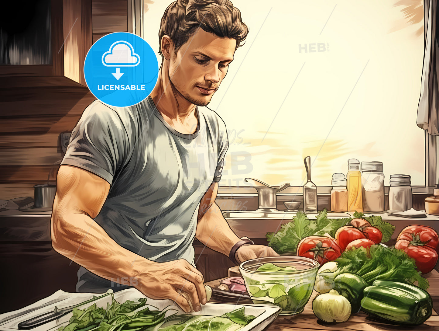 Man Cutting Vegetables In A Kitchen