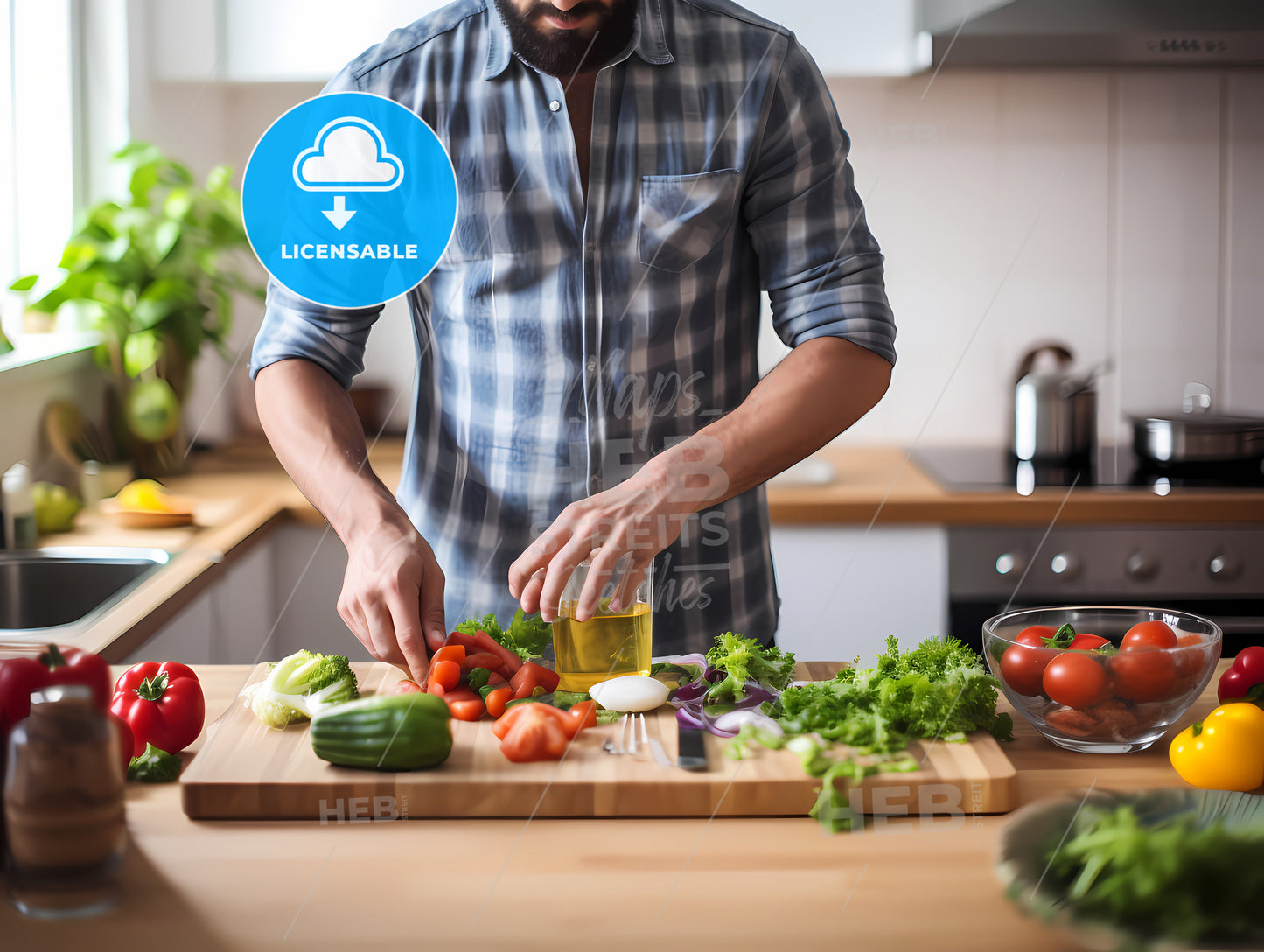 Man Cutting Vegetables On A Cutting Board
