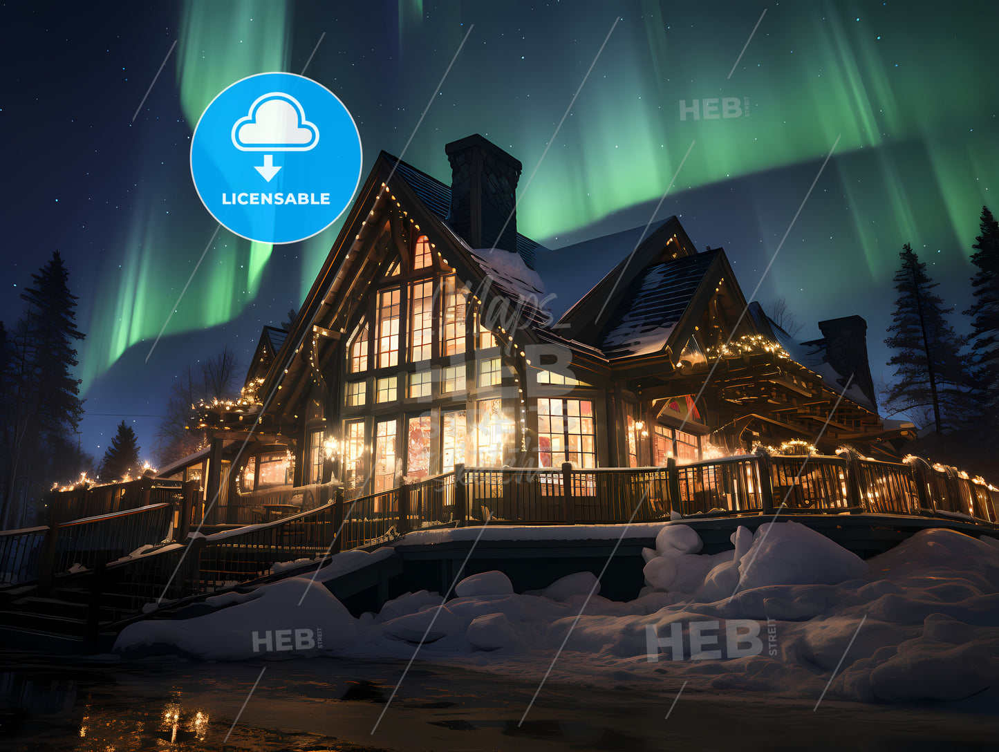 House With Lights And Snow On The Ground