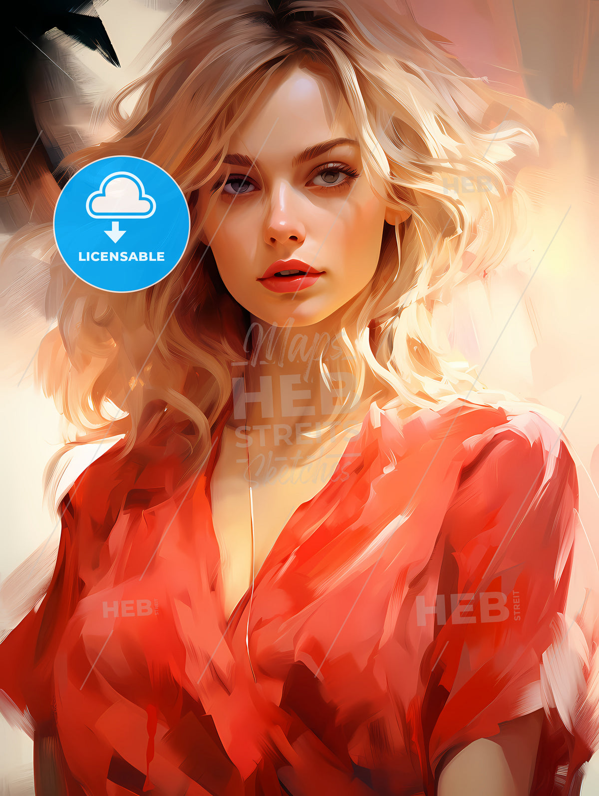 Woman With Blonde Hair Wearing A Red Shirt
