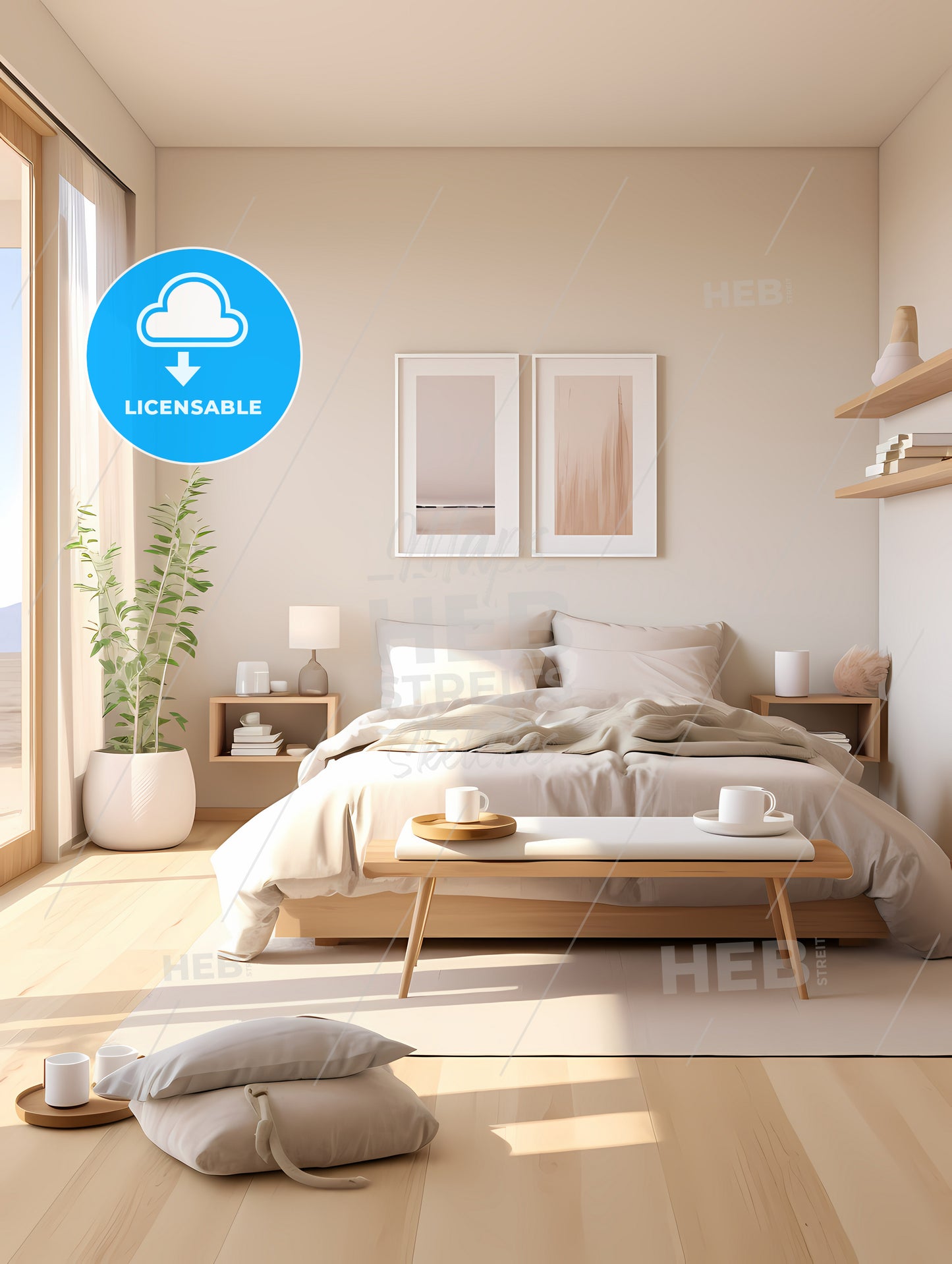 Bedroom With A Bed And Coffee Table