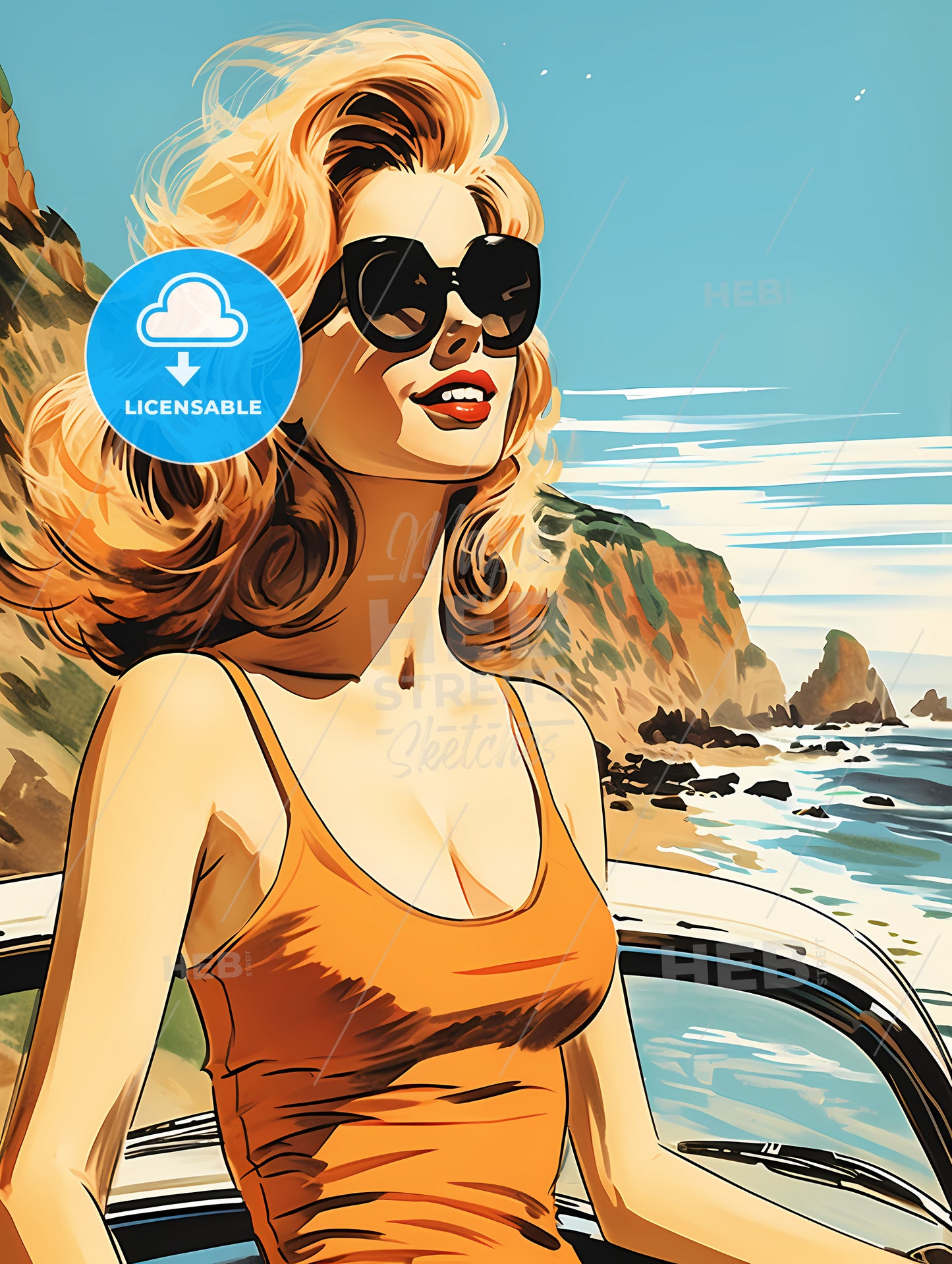 Woman In Sunglasses And Orange Tank Top