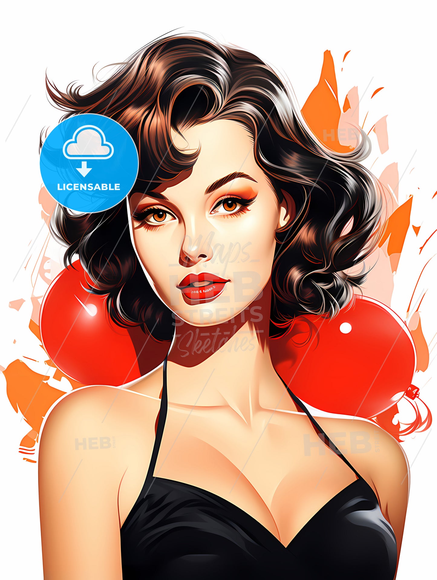 Woman With Red Lips And Black Dress