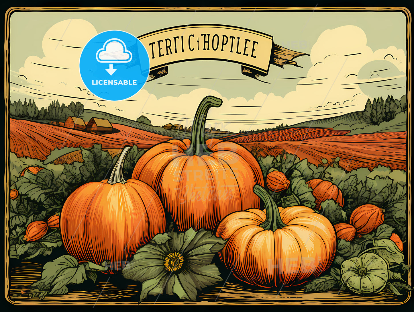 Group Of Pumpkins In A Field