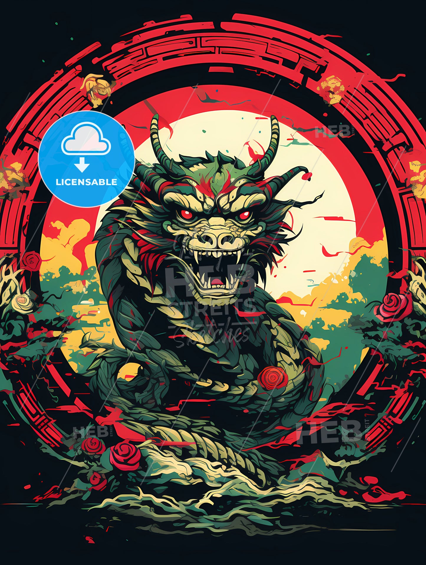 Dragon With Horns And Red Eyes