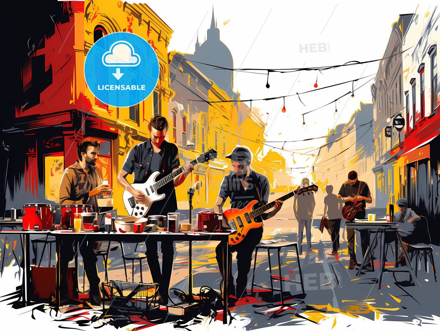 Group Of Men Playing Instruments On A Street