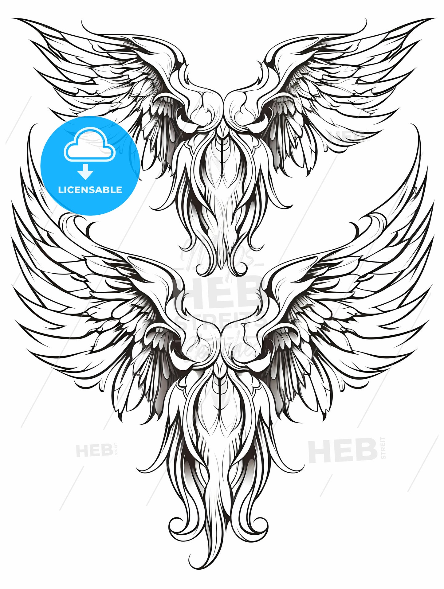 Set Of Black And White Drawings Of Wings