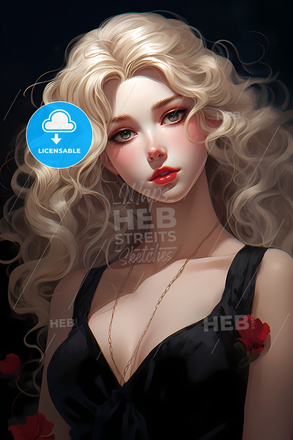 Woman With Long Blonde Hair And Red Lips