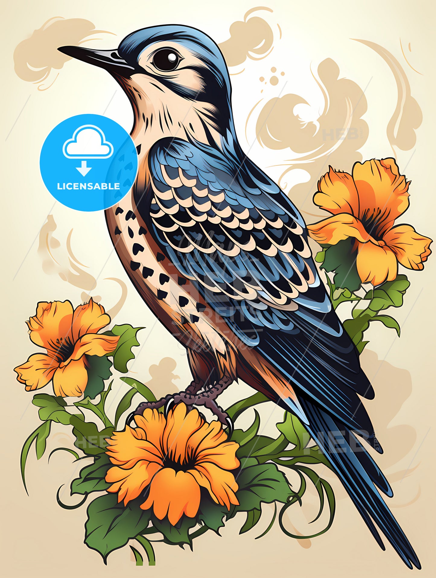 Bird On A Branch With Flowers