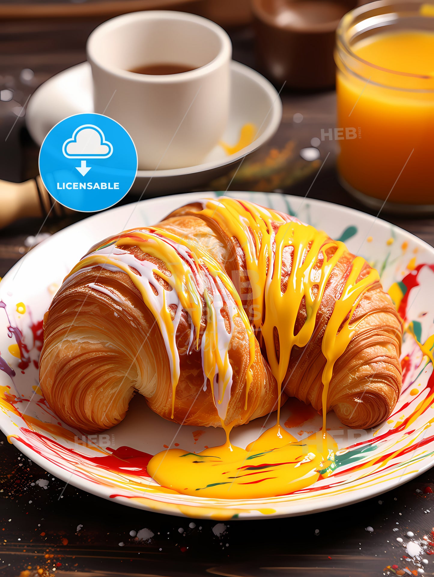 Croissant With Yellow Liquid On A Plate