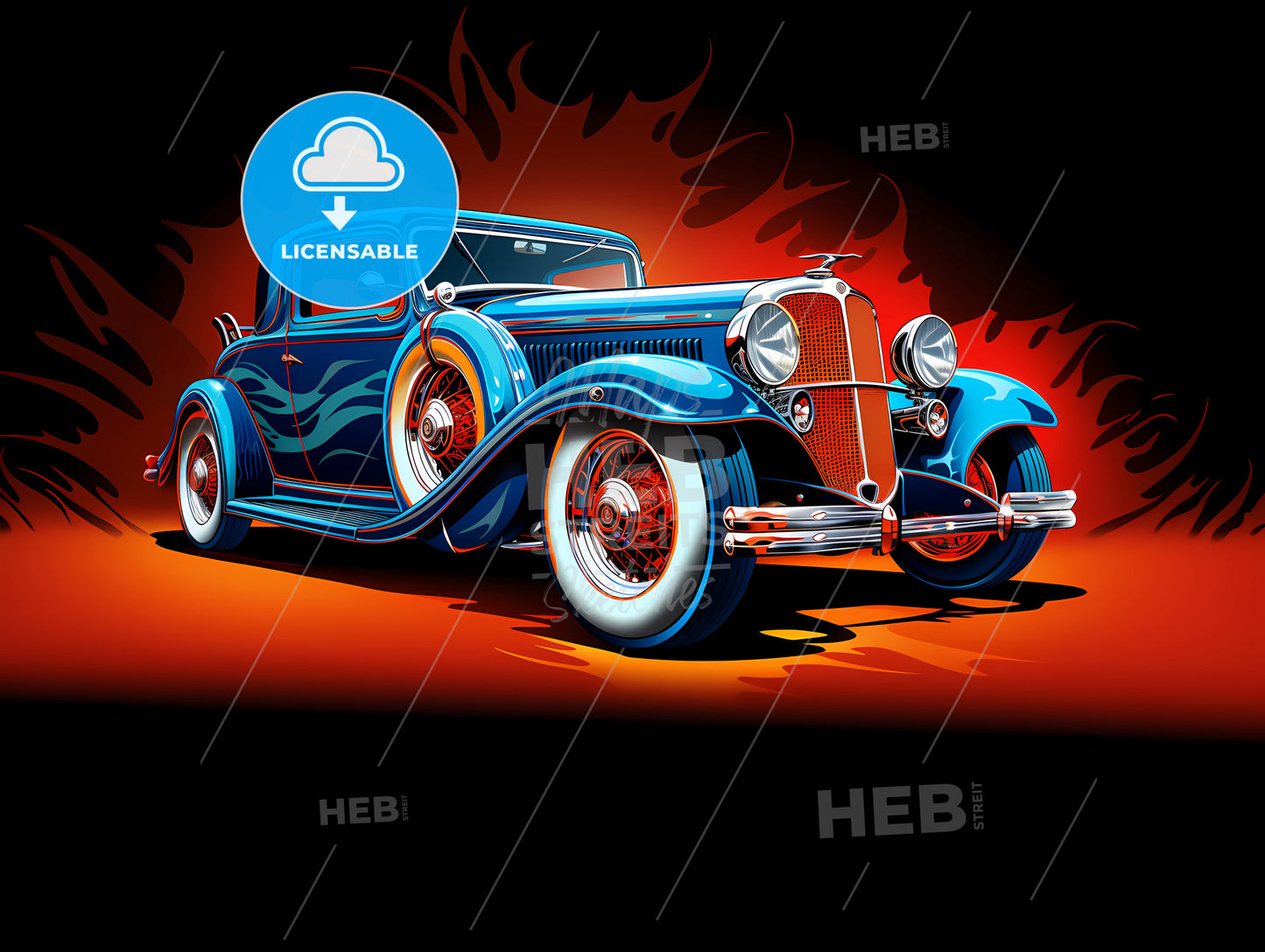 Blue Car With Flames On The Side