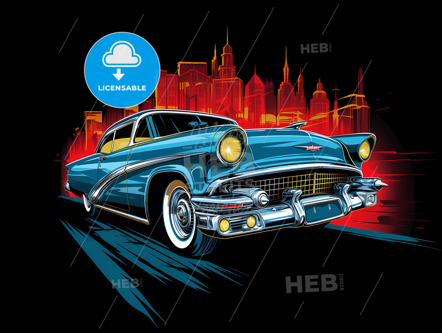 Blue Car On A Road With City In The Background