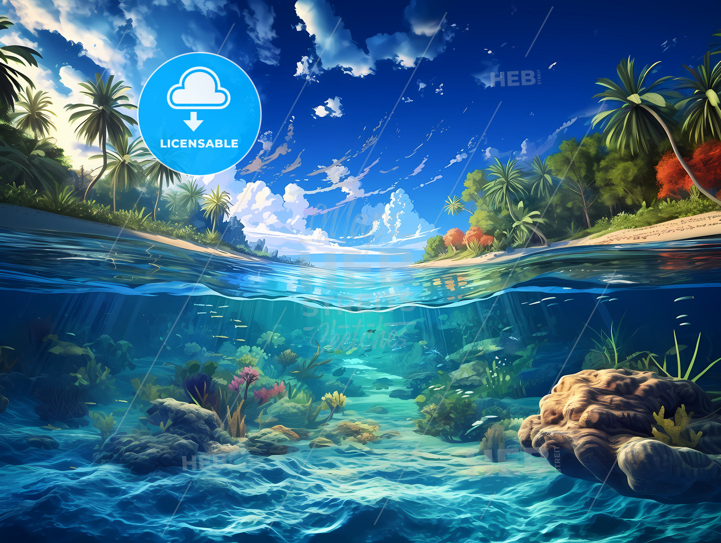 Tropical Island With Corals And Trees