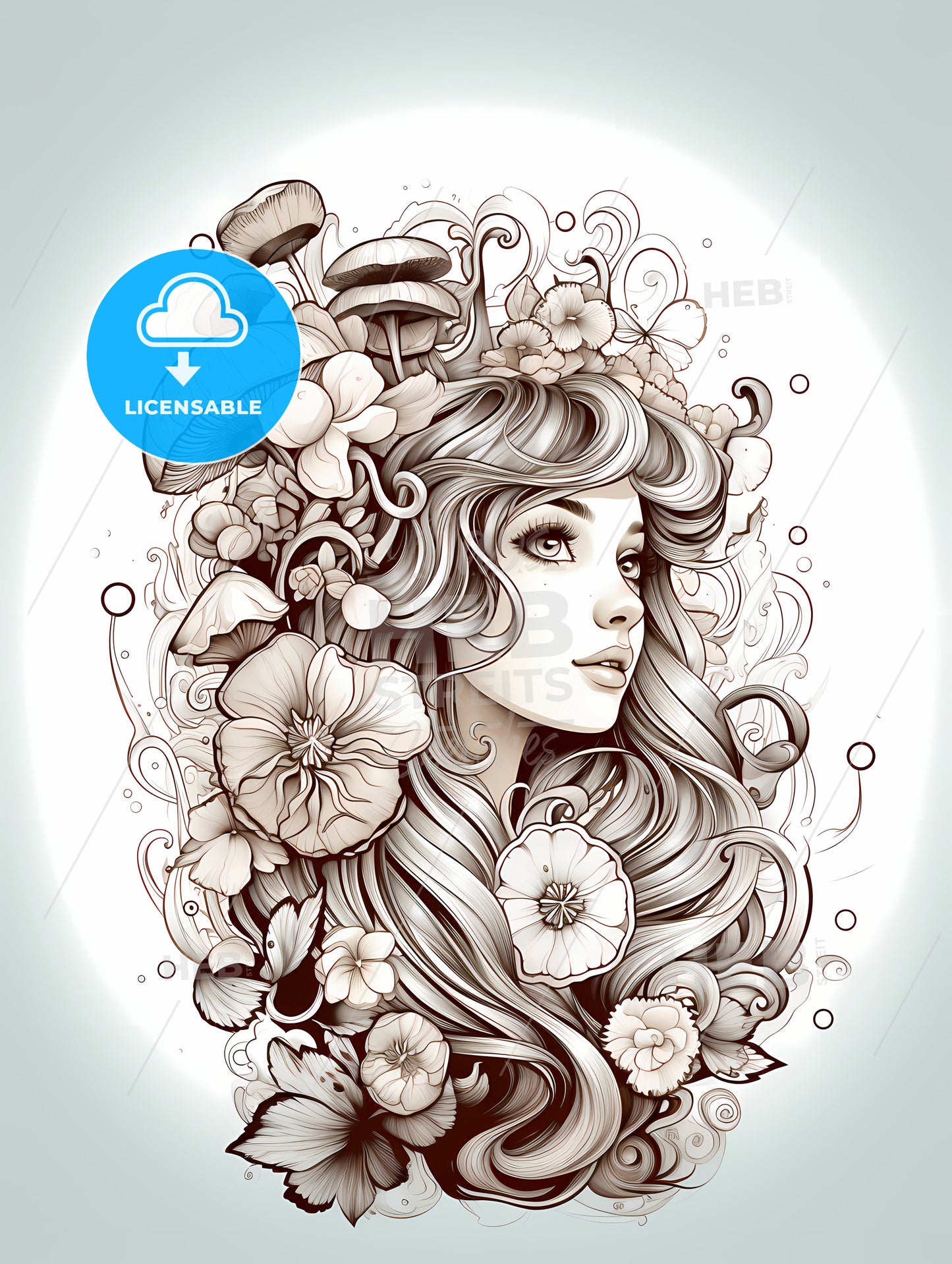 Woman With Long Hair And Flowers