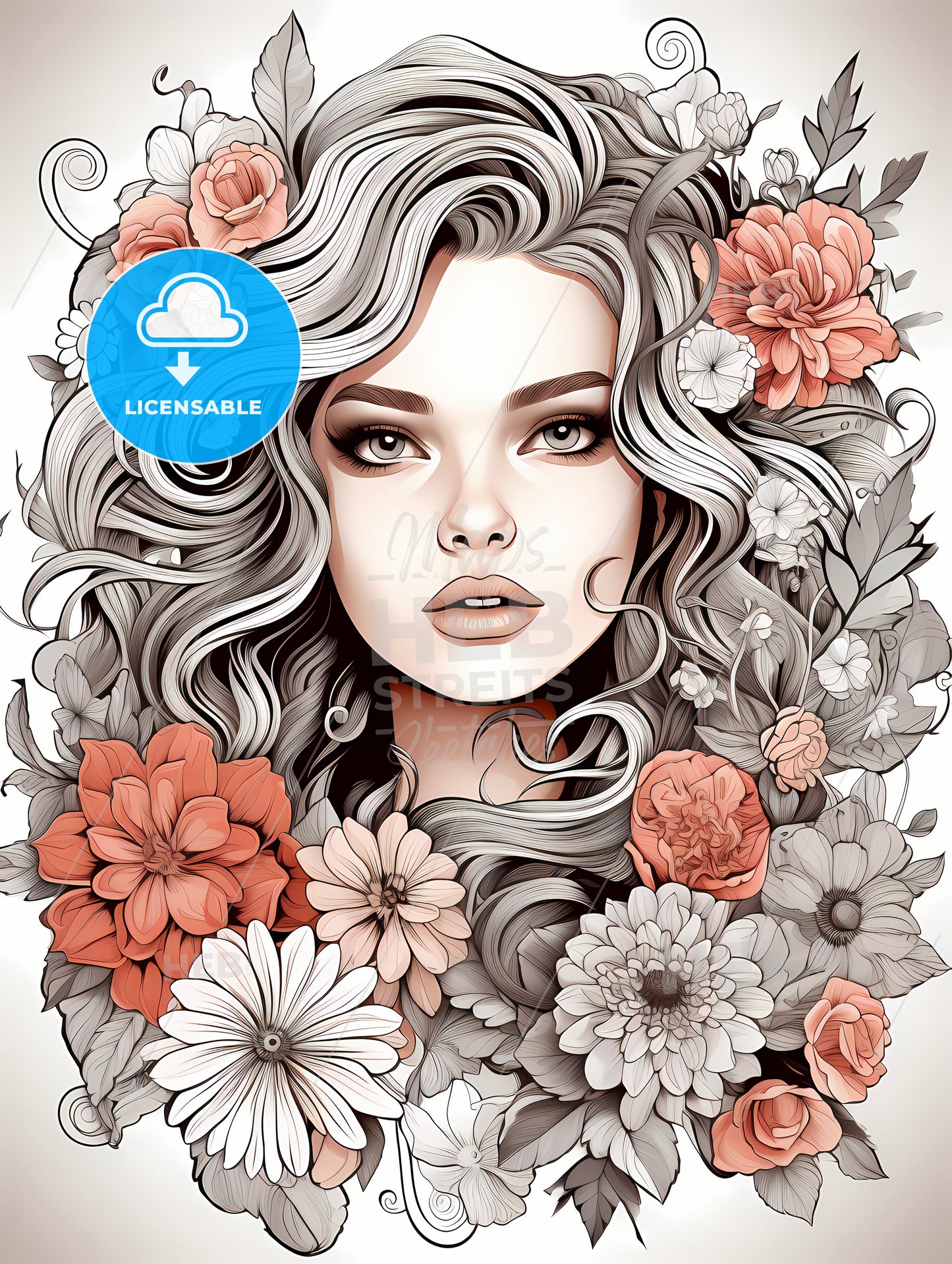 Woman With Long Hair Surrounded By Flowers