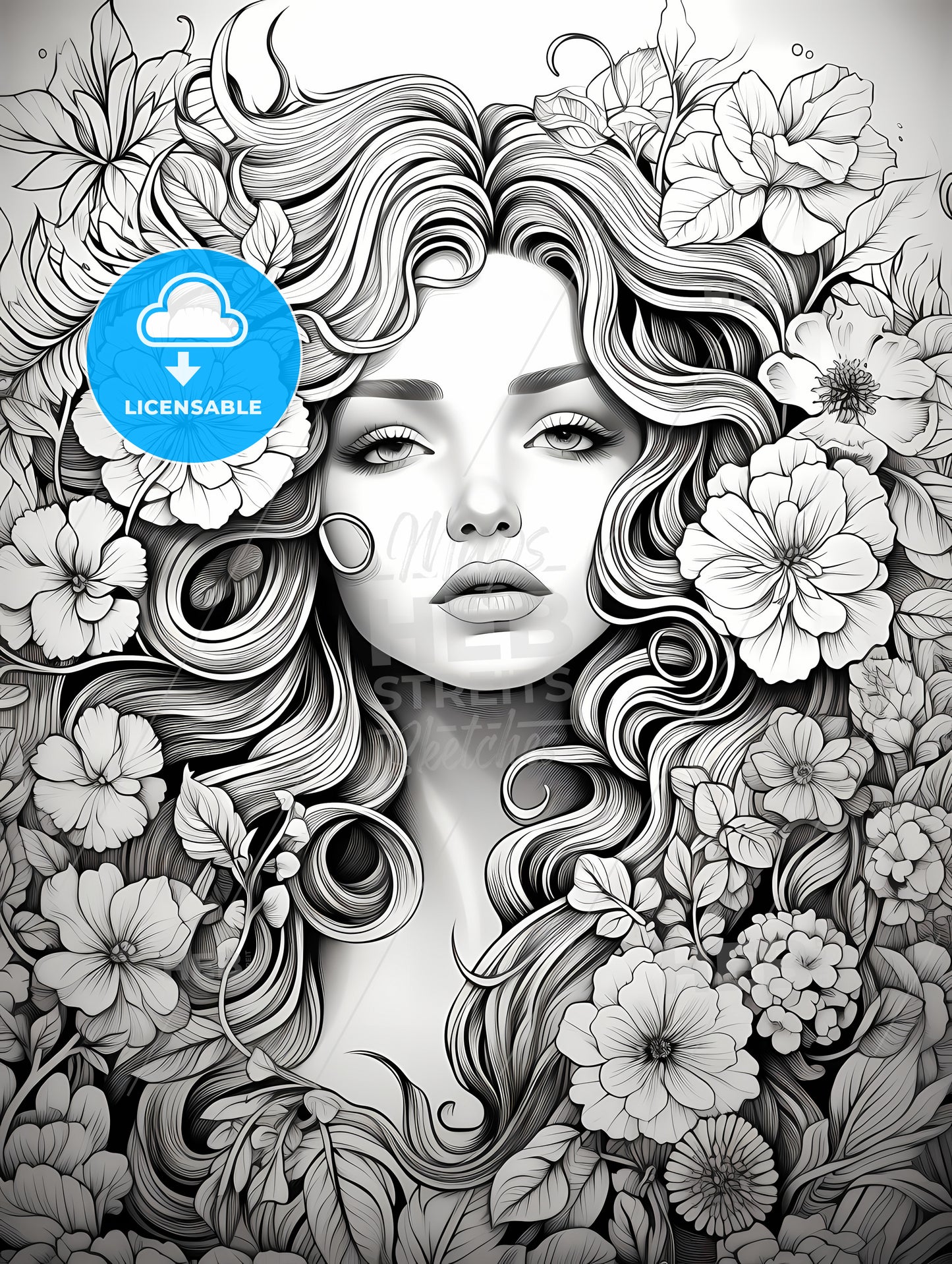 Woman With Long Hair And Flowers