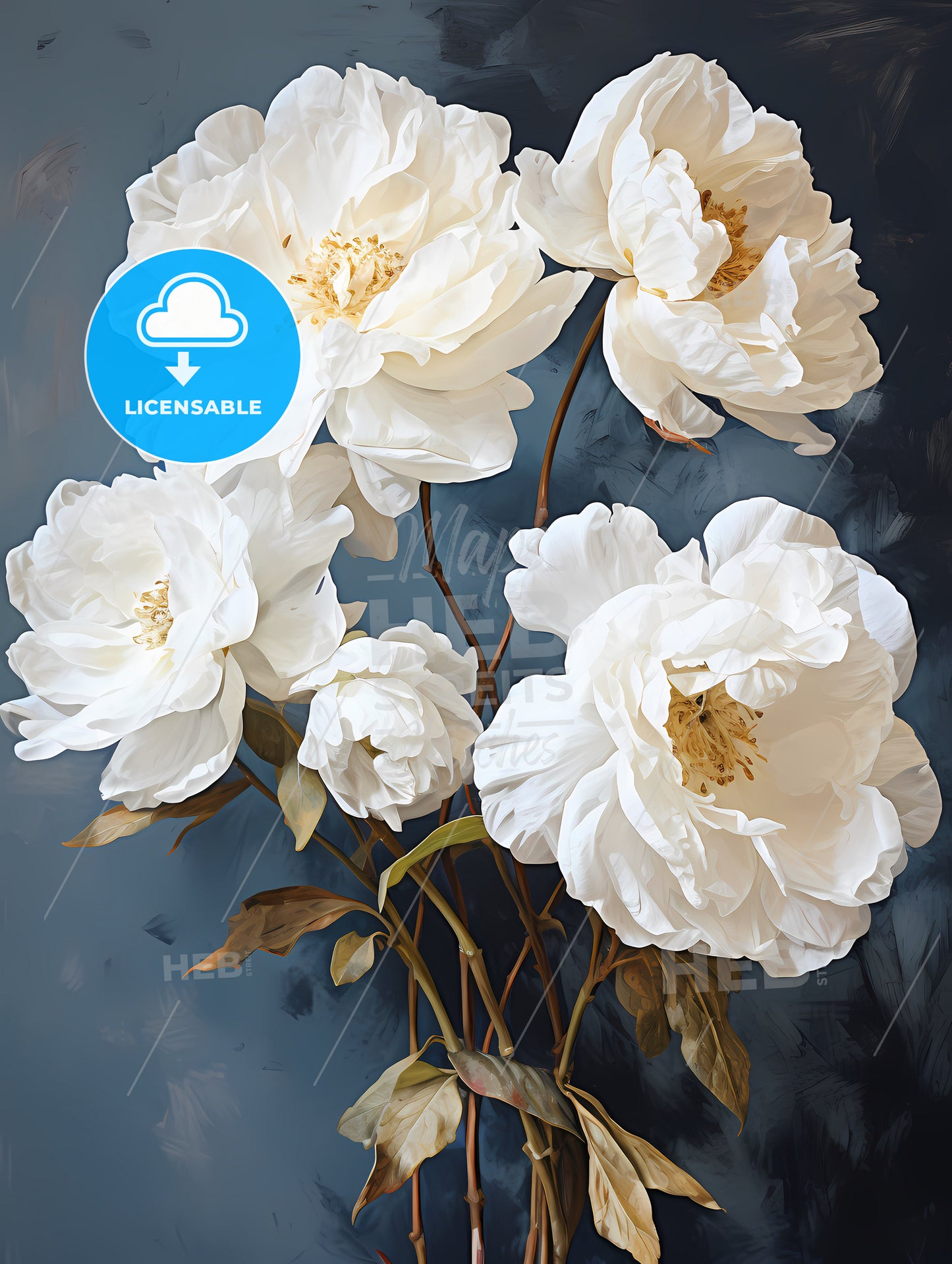 White Flowers On A Blue Background