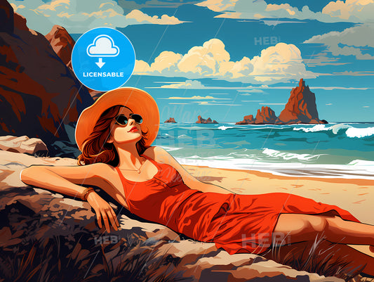 Woman Lying On A Beach