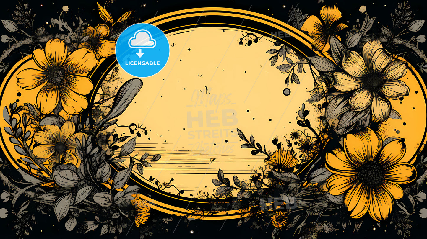 Yellow And Black Floral Frame