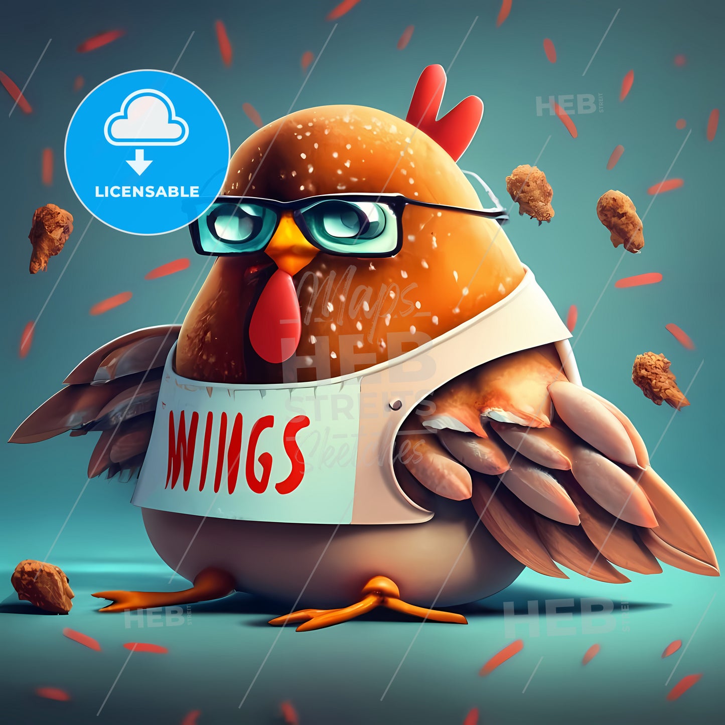 A Cartoon Chicken Wearing Glasses And A Bib